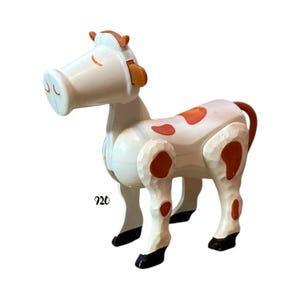 Fisher Price Little People White Cow with Brown Spots Animal with Movable Legs Vintage Toy Play Family Farm Barn Barnyard Replacement Parts