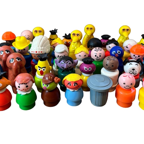 Fisher Price Little People Herry Monster Snuffleupagus Dawn Bert Ernie Count Oscar Big Bird Grover Franklin Dog Vintage Toy Sesame Street