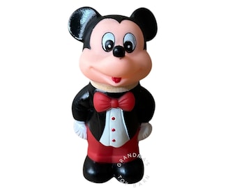 Vintage 1986 Disney Mickey Mouse Bubble Bottle Figure | Red Tuxedo Bow Tie Toy Collectible