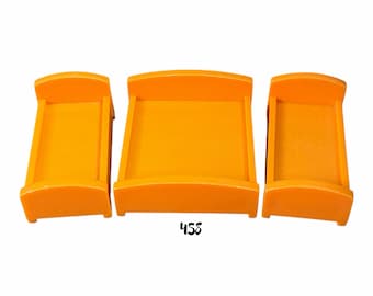 Vintage Fisher Price Little People Orange Double & Single Beds Set | Diamond Pattern | #2551 Neighborhood Accessories