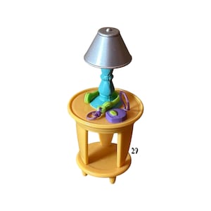 Fisher Price Loving Family Lamp Table – Yellow End Table with Lamp, Phone & Accessories Dollhouse Furniture (2006 Mattel)