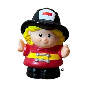 Fisher Price Little People Figure 1996 Firefighter Firewoman Sarah Lynn Black Helmet for Truck Vintage Toy Fire Station Replacement Parts