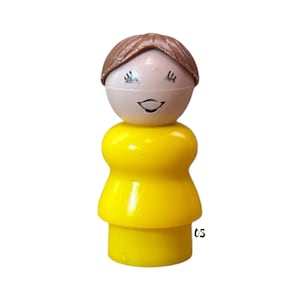 Fisher Price Little People Figure Mom Mother with Bun Yellow Body Vintage Toy Play Family Zoo Airport Jetliner Replacement
