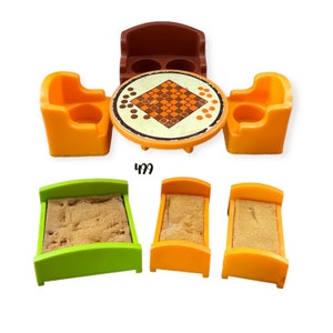 Fisher Price Little People 7pc Table Chairs Couch Double Twin Bed Furniture Vintage Toy Play Family House Decorator Set Replacement Parts