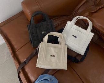 Mini Tote Bag - Piccola borsa tote nera - Piccola borsa tote in tela - Mini borsa in tela - Borsa piccola da donna - Mini borsa con manico superiore - Mini borsa