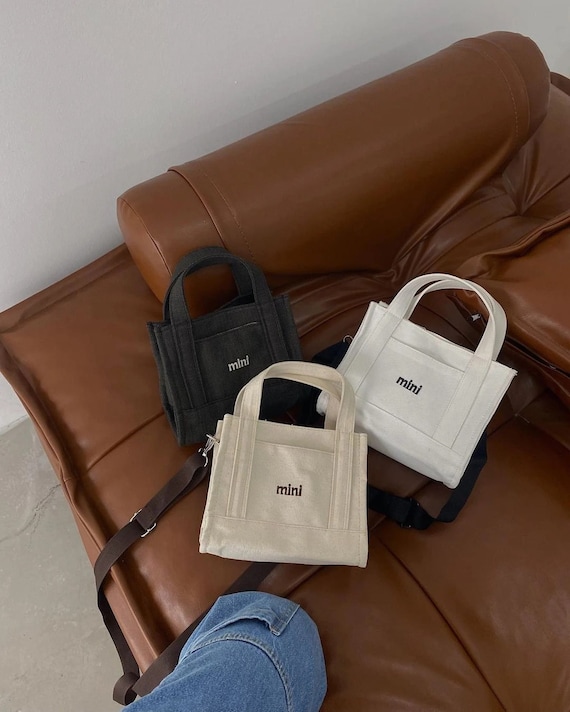 Mini Tote Bag / Organic Canvas Fabric / Trendy Tote Bag / Crossbody Bag /  Aesthetic Tote Bag / Canvas Tote Bag 