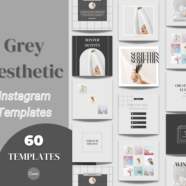 60 Minimalist Instagram Post, Beautiful Grey Social Media templates, ready to use Templates for Small Business Owners