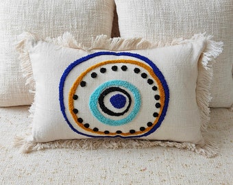 Evil Eye Pillows Multi Color Hand Machine Embroidered (Aari Embroidery) Handmade Decorative Boho Throw Pillow Cover