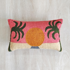 Pink Orange And Multi Color Crewel Embroidered (Aari Embroidery) Handmade Decorative Boho Throw Pillow Cover