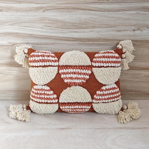 Rust Orange & Cream Ivory Tufted Textured Cushion Cover 12x20 14x20 Inches Indian Hand Embroidered Boho Throw Pillow Cover