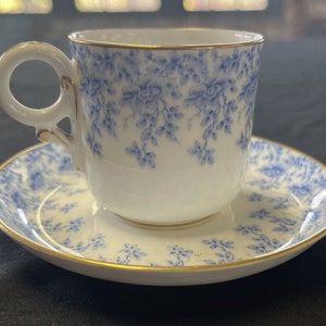 Royal Worcester Blue Floral with Gold Trim Demitasse Cup and Saucer circa 1893