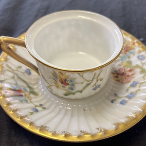 Antique Marx & Gutherz Floral and Gilded Demitasse Cup and Saucer circa 1876-1889
