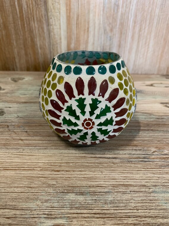 Colorful Glass Bowl Candle Holder Etsy