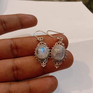 Rainbow Moonstone Earrings, 925 Sterling Silver, Handmade Jewelry, Pear Shape Blue  Gemstone, Dangle & Drop Earrings, Anniversary For Gift