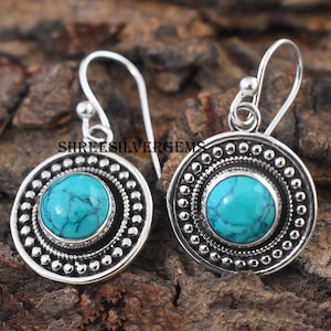 Natural Turquoise Earring, Sterling Silver Earring, Drop Dangle Earring, Earring For Women, Anniversary Gift Earring, Turquoise Gemstone
