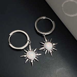 Ethiopian Opal Diamond Earrings, Dangle Earrings, 925 Sterling Silver Drop Earring, White opal Earrings, Christmas gift, Delicated Earrings