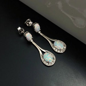 Ethiopian Opal Diamond Earrings, 925 Sterling Silver, Beautiful  Earrings, Oval Prong Earring, White Opal, Natural Gemstone Anniversary Gift