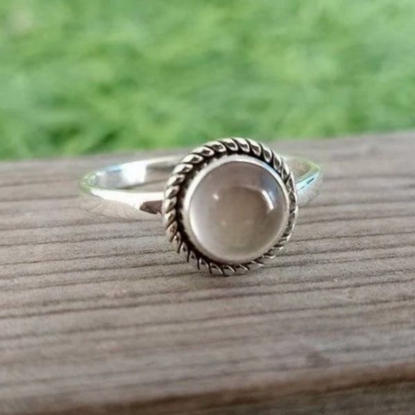 Natural Rose Quartz Ring, Handmade Jewelry, 925 Sterling Silver, Round Shape Pink Gemstone, Statement Ring, Stone Size 7x7 Mm, Gifts For Mom