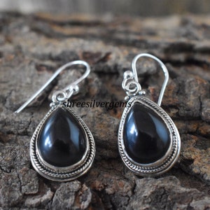 Black Onyx Ring, Gemstone Earring, Sterling Silver Earring, Handmade Teardrop Earring, Earring Gift For Women, Gift For Her Onyx Earring
