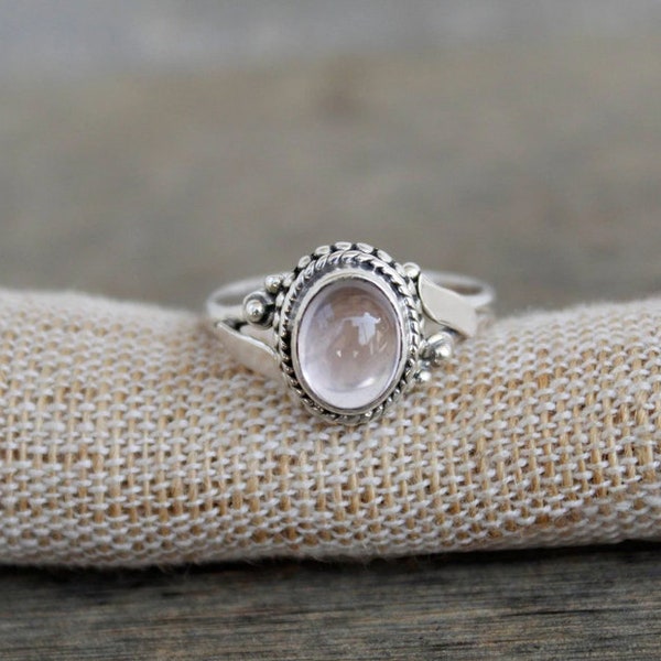 Natural Rose Quartz Ring, 925 Sterling Silver, Handmade Designer Ring, Oval Shape Gemstone, Antique Ring, Pink Stone Girlfriend Gift For Her