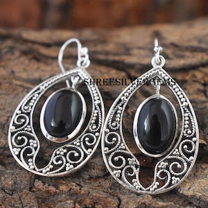 Natural Black Onyx Earrings - 925 Sterling Silver Earrings - Gemstone Earrings - Handmade Jewelry - Wedding Jewelry - Gift Idea For Women