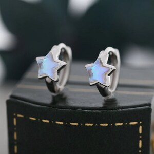 Ablone Shell Star Earrings, 925 Sterling Silver, Unique Star Hoops Earrings, Blue Gemstone, Handmade Jewelry, Star Earrings, Wedding Gift