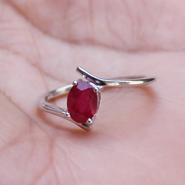 Natural Ruby Ring, 925 Sterling Silver, Oval Shape 5x7 MM Pink Gemstone, Dainty Ring, Handmade Jewelry, Gorgeous Statement Ring Gift For Her
