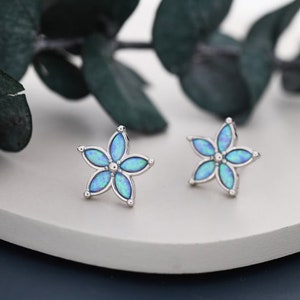 Natural Blue Ethiopian Opal Earring, Flower Stud Earrings, 925 Sterling Silver, Handmade Earrings Boho Earrings, Anniversary Gift For Girls