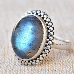 Labradorite Ring, Blue Fire Stone Ring, Sterling Silver Ring, Handmade Silver Ring, Labradorite Gemstone Ring, Gift For Her, Statement Ring