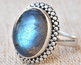 Labradorite Ring, Blue Fire Stone Ring, Sterling Silver Ring, Handmade Silver Ring, Labradorite Gemstone Ring, Gift For Her, Statement Ring