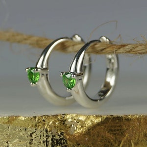 Emerlad Hoop Earrings, 925 Sterling Silver, Round Cut Shape, Baho Earrings Sister Gift Emerlad Green Earrings Jewelry, Mother's Gift For Her