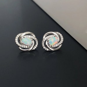 Oval Opal Stud Earrings, Birthday Gift, Ethiopian Opal Diamond Earrings, 925 Sterling Silver, October Birthstone, Wedding Jewelry For Gifts