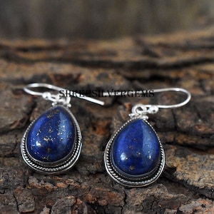 Lapis Lazuli Earrings, Lapis Lazuli Pear Gemstone, Sterling Silver Earring, Handmade Silver Earring, Dangle Earring,Anniversary Gift Earring