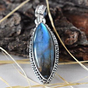 Labradorite Boho Silver Necklace, 925 Sterling Silver Necklace, Blue Gemstone Pendant, Adorable, Rustic, Silver Jewelry, Wedding Gifts