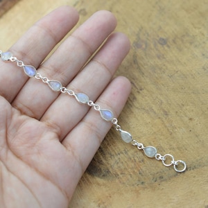 Birthday Gift For Girls, Adjustable Bracelets, Rainbow Moonstone Bracelet, White Gemstone, Handmade Bracelet, 925 Sterling Silver Jewelry