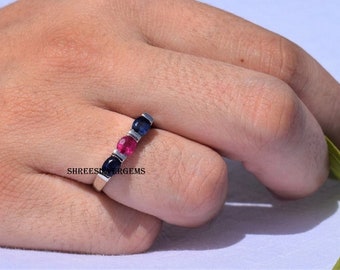 Sterling zilveren ring\ natuurlijke Ruby ring\ saffier ring\ edelsteen ring\ instructie ring\ bruids ring\ multi kleur stenen ring\ cadeau voor haar