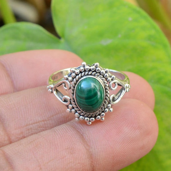 6x8 MM Oval Green Gemstone Jewelry, Malachite Ring, Handmade Designer Ring, 925 Sterling Silver, Statement Women Ring, Valentine's For Gift
