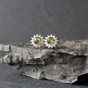 Natural Green Moldavite Earrings Silver Jewelry Real Moldavite Stud Earrings Zircon, Moldavite Earrings Celestial Earrings Anniversary Gifts