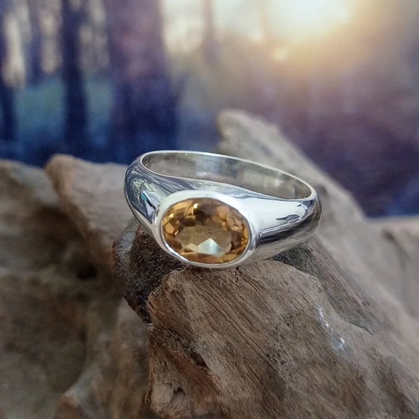 Natural Citrine Ring, 925 Sterling Silver, Oval Shape Yellow Gemstone, Handmade Ring, Promise Ring, Citrine Men's Ring, Birhtday Gift father