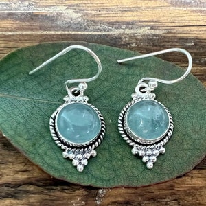 Aquamarine Blue Gemstone Earrings, 925 Sterling Solid Silver, Boho Dangle Drop Earrings, Handmade Jewelry, Women's Filigree Earring For Gift