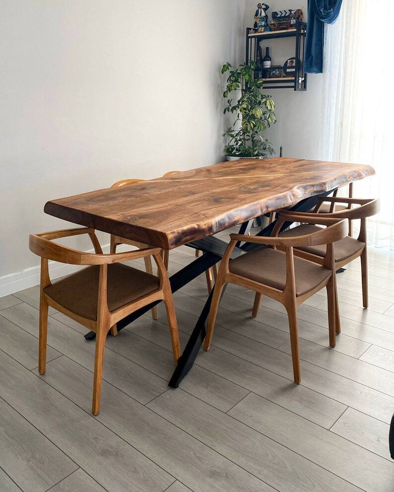 Live Edge Walnut Dining Table With Metal Legs Natural Etsy