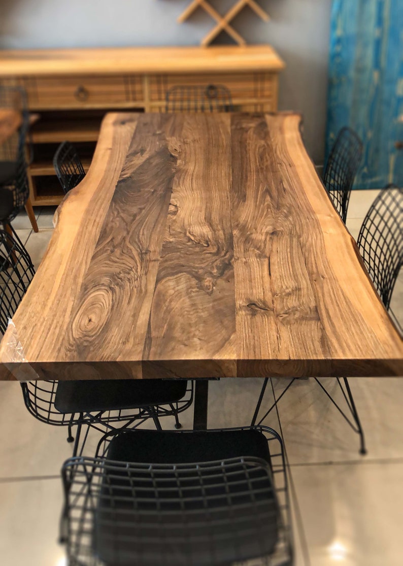 Live Edge Walnut Dining Table With Metal Legs Natural Etsy