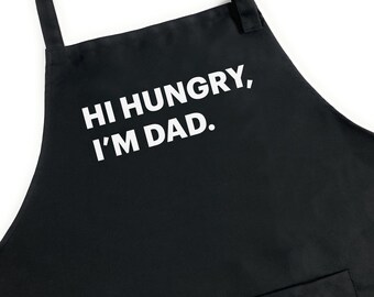Funny Aprons for Men, Funny Guy Aprons, Aprons for Men, Mens Apron, BBQ Apron, Grill Apron for Men, Hi Hungry I'm Dad Apron