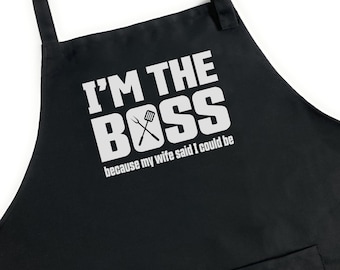 Funny Aprons for Men, Funny Guy Aprons, Aprons for Men, Mens Apron, BBQ Apron, Grill Apron for Men, I'm the Boss