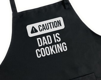 Funny Aprons for Men, Funny Guy Aprons, Aprons for Men, Mens Apron, BBQ Apron, Grill Apron for Men, Caution Dad is Cooking