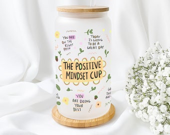 Positive Mindset Frosted Glass Can: Mental Health Gift (16oz)