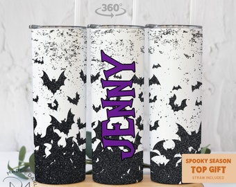 Personalized Halloween Bat Tumbler: Glitter Travel Cup
