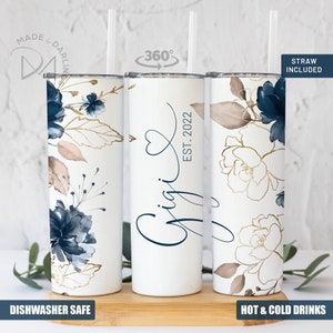 Personalized Gigi Tumbler: Floral Grandma Gift with Straw