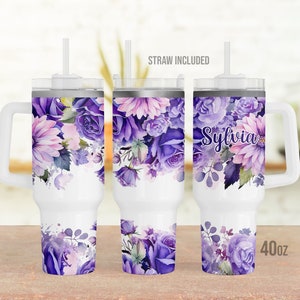 Personalized Floral 40oz Tumbler with Handle