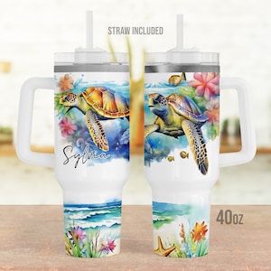 Vaso de tortuga personalizado con asa: impresión por sublimación de 40 oz